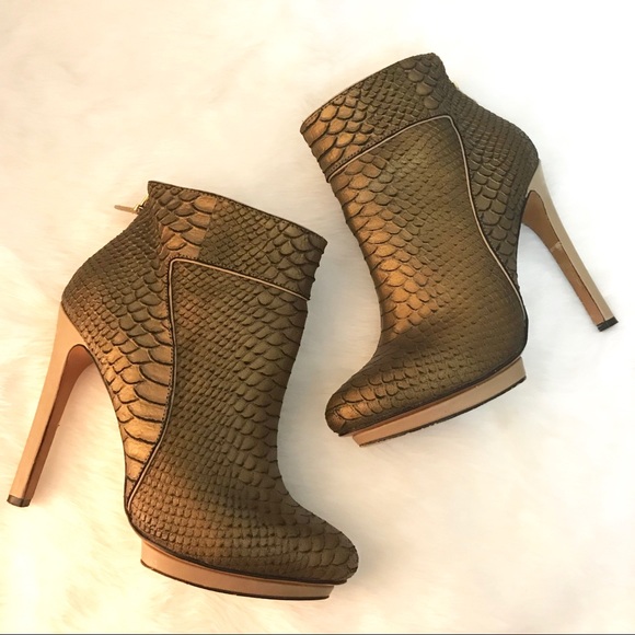 Badgley Mischka Fido Bronze Heeled Ankle Booties - Picture 2 of 8